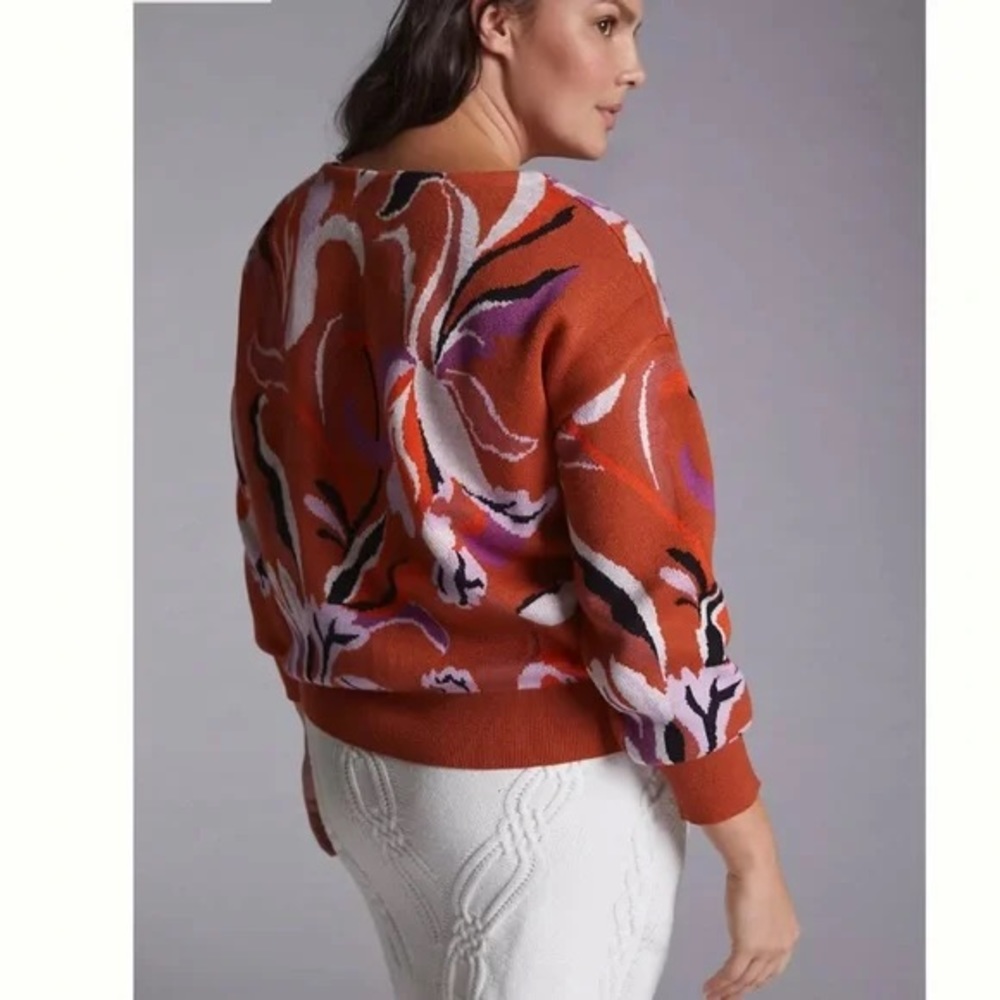 NWOT Anthropologie Maeve Orange and Lilac Pattern Boatneck Sweater in M